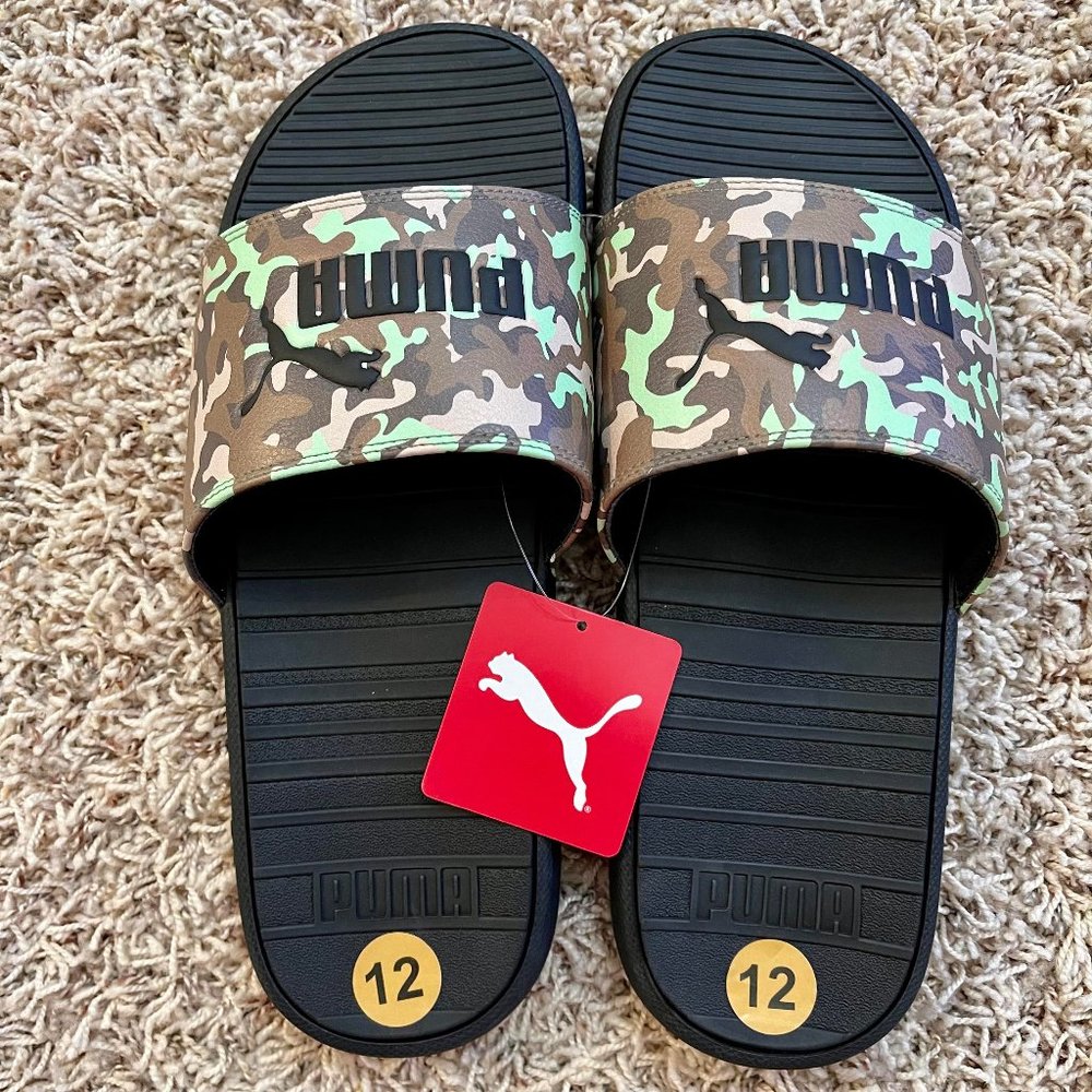 Puma Men’s Cool Cat Camo Green Black Slide Sandals Shoes, Size 12 (New)